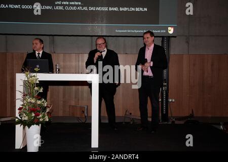 Oberbürgermeister Octavian Ursu ,Stefan Arndt (X Movies), Markus Görsch (MDM) beim Neujahrsempfang der Stadt Coburg dans der Schenckendorff-Turnhalle dans Banque D'Images