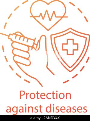 Protection contre les maladies, les virus concept icône. L'idée de vaccination ligne fine illustration. Mode de vie sain, l'inoculation .Protection avec cross, seringue Illustration de Vecteur