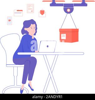Fille dans le bureau attend pour commander Illustration de Vecteur