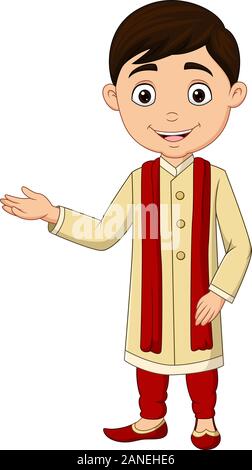 Cartoon Indian boy wearing costume traditionnel Illustration de Vecteur