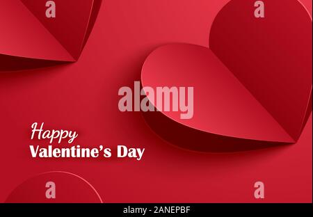 Happy valentines day Greeting cards avec coeurs de papier rouge sur fond pastel. Illustration de Vecteur