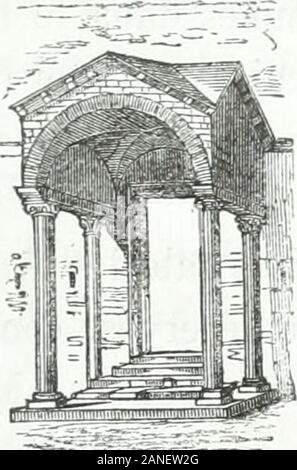 Revue de l'art chrétien . u porche est souvent décoréde peintures. Lusage des porches avant, cest-à-dire auy préalable siècle, sur l'entrait par un vestibule intérieur nommé nar- EN FRANCE ET EN BELGIQUE. 2l 5 tJoex prunaos« ou qui occupait la première travée de la nef.Cétait alors la place réservée aux catéchumènes et aux pé-nitents de la classe des écoutants. Le sommet de la façade principale est occupé par un fron-tonne, au centre duquel on voit souvent une ouverture-circu laire nommée oculus^ qui fut lorigine des magnifiques rosacesdu Moyen-Age. Plus tard cet oeil-de-boeuf fut percé dans la fa Banque D'Images