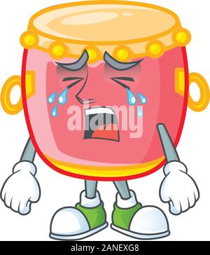 Triste de tambour rouge chinois style cartoon mascot Illustration de Vecteur