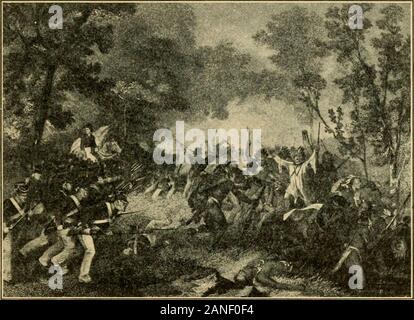 Éléments essentiels de l'histoire des États-Unis . Jamks WjnTfoMij Riley. 39 DOSSIER GUERRE INDIANAS INDIANAS CHAPITRE IX DE GUERRE Depuis l'Indiana a pris ses limites actuelles elle participatedin a quatre guerres nationales : la deuxième guerre avec l'Angleterre, ou theWar de 1812-1815 ; la guerre du Mexique, 1846-1848 ; l'CivilWar, 1861-1865 ; et la guerre hispano-américaine, 1898-1899. La bataille de Tippecanoe. - Comme un prélude à la guerre de 1812, Tecumseh, chef Shawnee, a entrepris de former un Indien con-. Bof:n un tableau La bataille de Tippecanoe. federacy pour exterminer les blancs sur la frontière. Hisbrother, appelé le prophète, inc Banque D'Images