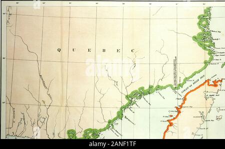 Les pêches de la côte de l'Atlantique Nord : travaux dans les pêches de l'Atlantique Nord avant l'arbitrage de la Cour permanente d'arbitrage de La Haye : en vertu des dispositions du Traité général d'arbitrage du 4 avril 1908, et l'accord spécial du 27 janvier 1909, entre les États-Unis d'Amérique et la Grande-Bretagne . -I- 47 L A N D * D 44° 61° Sénat Ooc. N° 370 ; 61e Cong., 3e sess.. 61° 60 59 58 57 56 US Banque D'Images