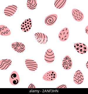 Modèle de couleur transparente avec les oeufs de Pâques rose sur fond blanc. Vector illustration simple dans un style dessiné à la main. Illustration de Vecteur