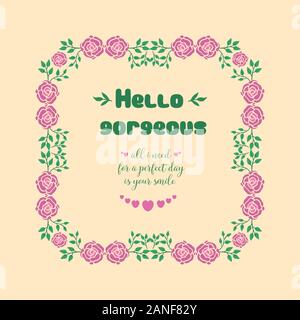 Conception de carte, avec magnifique bonjour feuille unique et floral frame. Vector Illustration de Vecteur