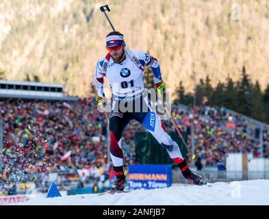 Inzell, Allemagne. 16 janvier, 2020. Le Biathlon : Coupe du monde, sprint 10 km, les hommes dans le Chiemgau Arena. Michal Slesingr de République tchèque en action. Crédit : Sven Hoppe/dpa/Alamy Live News Banque D'Images