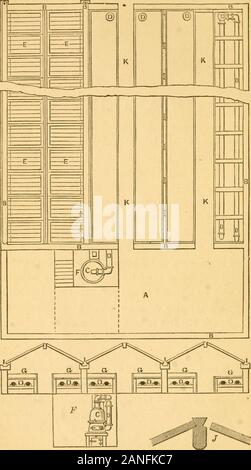 Jardinage pour le profit ; un guide pour la culture réussie du marché et jardin familial . ioánnis pas une considération, sont, dans notre expérience, de loin supérieure,et au cours des cinq ou six dernières années, plus économique pour toutes fins de forcer ou d'expédition de légumes que thehot-lit ou châssis froid. La figure 23 représente la fin sec-tion et plan de masse le style nous avons utilisé, andwhich peut être adaptée à toute plante qui nécessite une artificialheat et protection de verre.- Les fosses, représentée bythis plan, sont de 100 pieds de long, et chaque 11 pieds de large dans-côté. Le chauffage est réalisé par l'un de Banque D'Images