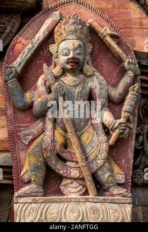 Statues at temple de Changu Narayan dans la vallée de Katmandou, Népal Banque D'Images