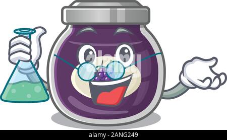 Le professeur Smart Confiture de raisins personnage avec le tube de verre Illustration de Vecteur