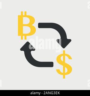 Bitcoin et symboles du dollar. Concept de commerce mondial des cryptocurrencies Illustration de Vecteur