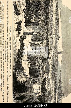 L'histoire du soldat de sa captivité à Andersonville, Belle-Île, et d'autres prisons rebelles . e ouverture d'lesgoujons stockade, comme c'est le plus souvent appelé, était un eventwhich ont contribué au confort de l'invarious prisonniers des façons. Il leur a donné plus de bois, par le bas de l'enceinte des murs, qui a separatedthe nouvelle enceinte de l'ancien, meubles pour une fois un bon d'alimentation. Mais, comme la majorité en prison a nomeans de diviser et de couper l'énorme sciage whichformed l'enceinte des murs, ni les instruments pour dig-ging jusqu'ou couper les énormes pièces de bois, le bottomsof qui avait été si Banque D'Images