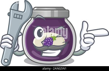 Confiture de raisins Mécanicien Smart cartoon character design Illustration de Vecteur