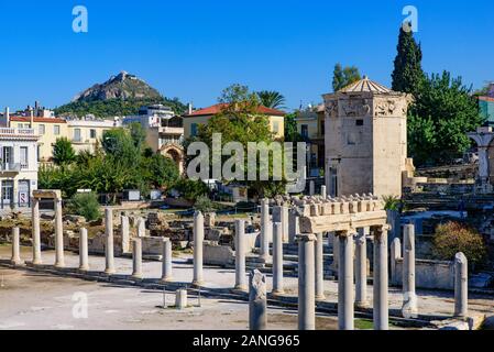 Agora romaine, les ruines anciennes construites en période romaine à Athènes, Grèce Banque D'Images