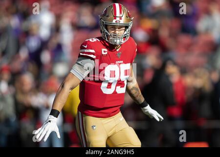 San Francisco 49ers tight end George Kittle (85) avant une partie des séries éliminatoires de la Division de la NFL entre les Minnesota Vikings et San Francisco 49ers, Samedi, Janvier 11, 2020, dans la région de Santa Clara, Californie Le 49ers a défait les Vikings 27-10. (Photo par IOS/ESPA-images) Banque D'Images