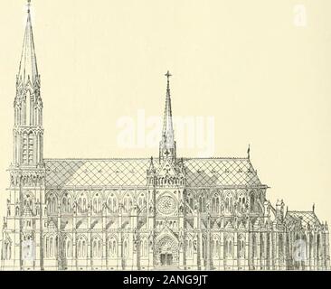 Revue de l'art chrétien . catholiques du Nord, la feu Harmel, le » » bonpère, évoquait en espérance this pro-cession dun peuple fidèle, déployantdans les rues de Lille descorporations les saints chrétiennes, défilant au sondes cloches de la cathédrale achevée, péné-trant sous les voûtes du monument terminé,et chantant seule voix dun le cantiquedallégresse : Magnificat anima mea Dominum !Fecit potentiam in brachio suo dispersit superbosmente ; cordis sui.. Église Notre-Dame de la Treille à Lille. Façade latérale. Deposuit potentes de sede, et exaltavit humiles.Suscepit Israël puerum suum, reco Banque D'Images