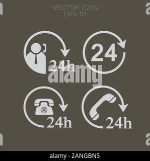 Ouvert 24 heures sur 24 heures Icons Set Illustration de Vecteur
