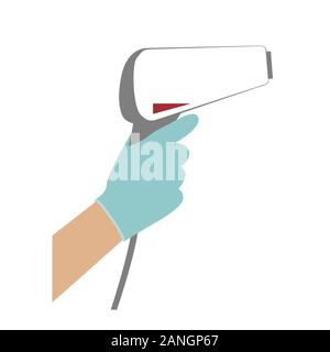 Femme Hand Holding épilateur Laser moderne isolé sur fond rose. L'épilation, beauté, soins de la peau accessoire, l'équipement de pointe pour la méthode d'enlèvement de cheveux Illustration de Vecteur