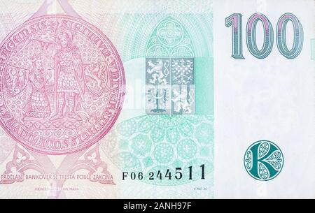 République tchèque 100 Korun 1997 Bank Note close up bill fragment. Une centaine de Crones Banque D'Images