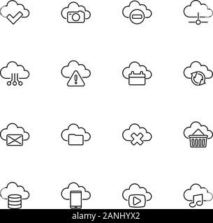 Cloud Computing, Stockage contours icons set - symbole noir sur fond blanc. Cloud Computing, Stockage Simple Illustration Symbole - bordée de simplicité Illustration de Vecteur