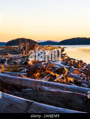 Lever du soleil sur l'île de Whidbey Ben Ure Spit Banque D'Images