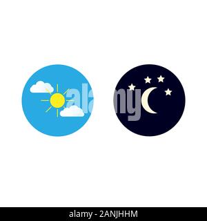 Heure du jour icônes simples. Le Lever du Soleil, Soleil, soleil, lune et étoiles, linéaire et silhouette couleur symboles vectoriels EPS 10 isolated on white Illustration de Vecteur