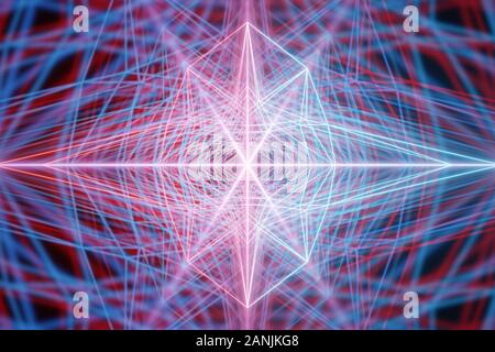 Multi-couleur géométrique glowing neon construire, flash de lumière. Les articulations des os de formes géométriques. Le rendu 3d. Banque D'Images