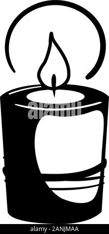 Grande icône glyphe de bougie. Maison de vacances détente célébration silhouette concept noir. Soins de santé vecteur aromatique sur pictogramme blanc isolé. Méditation sur l'icône feu logo décoration. Illustration de Vecteur