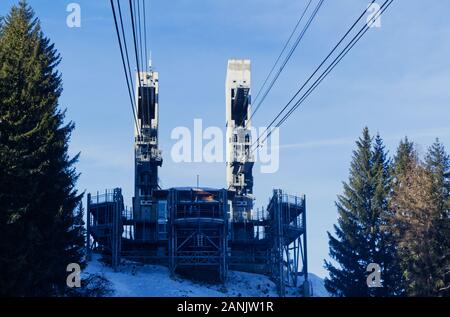 La station de téléphérique de la Vanoise Express sur le côté La Plagne / Montchavin, France. Banque D'Images