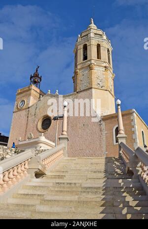 Église de San Bartolomé et Santa Tecla, à Sitges Barcelone Espagne Banque D'Images