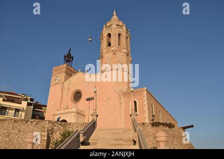 Église de San Bartolomé et Santa Tecla, à Sitges Barcelone Espagne Banque D'Images