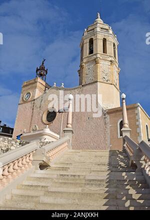 Église de San Bartolomé et Santa Tecla, à Sitges Barcelone Espagne Banque D'Images