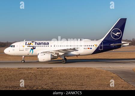 Munich, Allemagne - le 16 janvier 2020 Airbus A319 Lufthansa : avion à l'aéroport de Munich (MUC) en Allemagne. Airbus est un constructeur aéronautique de Toulous Banque D'Images