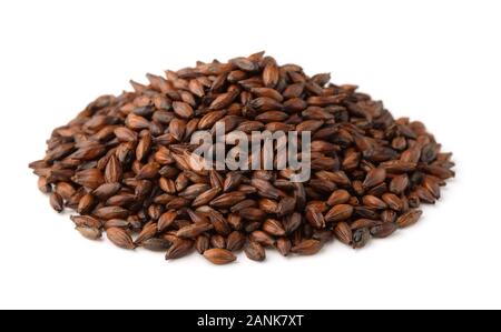 Pile de l'orge maltée seeds isolated on white Banque D'Images