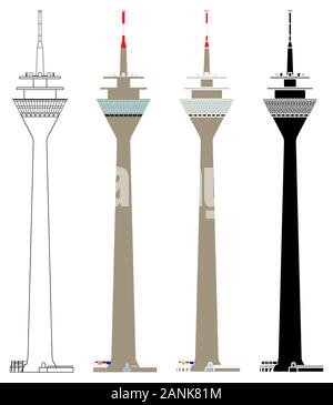 Rheinturm tour de Düsseldorf en vue de face Illustration de Vecteur