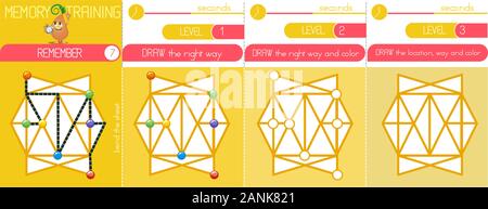 Jeu de mémoire les enfants et adultes. Se souvenir et dessiner la couleur et façon. La formation de la mémoire Illustration de Vecteur