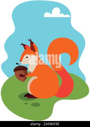 L'écureuil mignon sur un été nature paysage vector illustration design Illustration de Vecteur