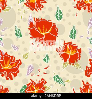 Fleurs colorées dessinées à la main avec points de polka. - illustration Banque D'Images