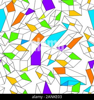 Boîtes de couleur néon sans couture sur fond blanc. Formes géométriques multicolores. - Illustration Banque D'Images