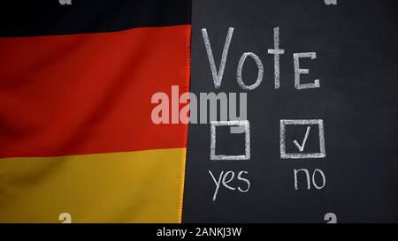 Drapeau allemand sur l'arrière-plan, pas de réponse au vote, sondage d'opinion sociale, choix Banque D'Images