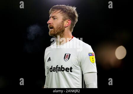 Tim Fulham lors de la rame Sky Bet Championship match à Craven Cottage, à Londres. Banque D'Images