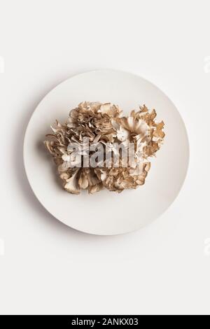Une assiette de champignons maitake Banque D'Images