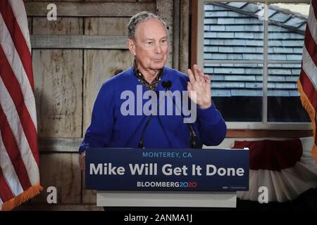 Monterey, USA. 17 Jan, 2020. Monterey, Californie, USA 17 janvier 2020 candidat à l'élection présidentielle 2020 Mike Bloomberg parle à un événement la semaine du climat à Monterey, Californie. Il est à la recherche de soutien pour sa tentative d'être le candidat démocrate à concurrencer candidat républicain en novembre - être que le Président Donald Trump ou quelqu'un d'autre après sa mise en accusation. Credit : Motofoto/Alamy Live News Banque D'Images