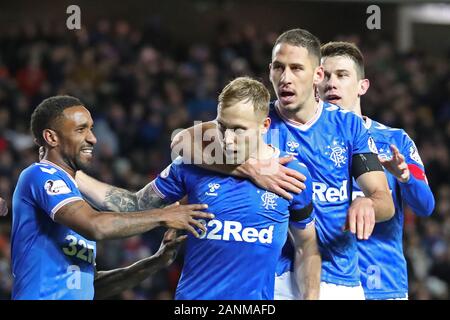 Glasgow, Ecosse, Royaume-Uni. 17 janvier 2020. Rangers FC joué contre Stranraer FC au cours de la quatrième (4e) tour de la Scottish Cup à Ibrox stadium football, Glasgow, Scotland, UK dans une compétition knock out pour déterminer l'équipe qui va de l'avant pour le tour suivant. Les Rangers sont actuellement deuxième en Premier League et Stranraer sont placés dixième (10e) dans la première division. Rangers a remporté 2 - 0 Crédit : Findlay/ Alamy News Banque D'Images