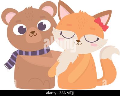 Happy valentines day, mignons animaux portent et femelle fox cartoon vector illustration Illustration de Vecteur