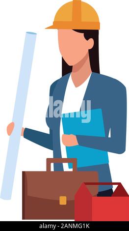 Ingénieur avatar femme avec portfolio et boîte à outils, design coloré Illustration de Vecteur