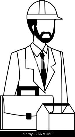 Ingénieur avatar homme avec portefeuille et boîte à outils, design plat Illustration de Vecteur