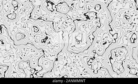 Texture abstraite qui ressemble à une carte topographique. Lignes noires sur fond blanc. Illustration tridimensionnelle Banque D'Images