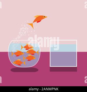 Goldfish sautant hors de l'eau. Vector design plat Illustration de Vecteur